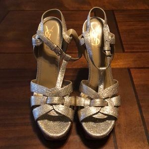 Vincent Saint Laurent Gold Heels